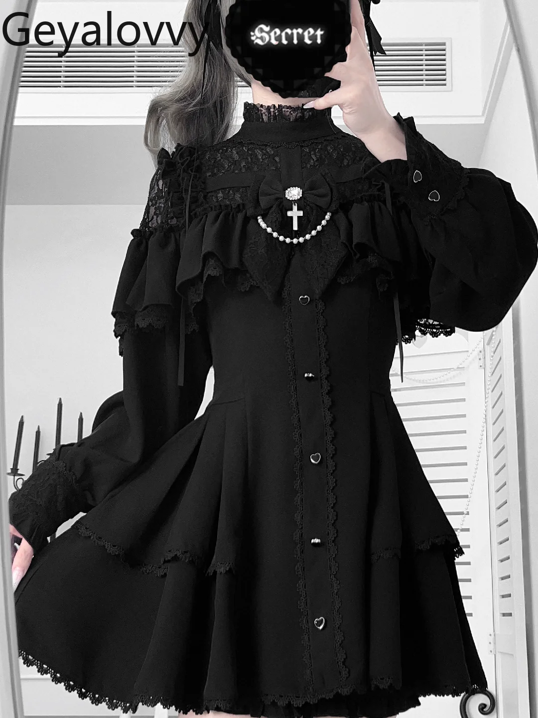 

2026 Spring New Original Design Sweet Cute Girl Bow Lace High Waist Slimming Short Dress and Base Shorts Two-Piece Set