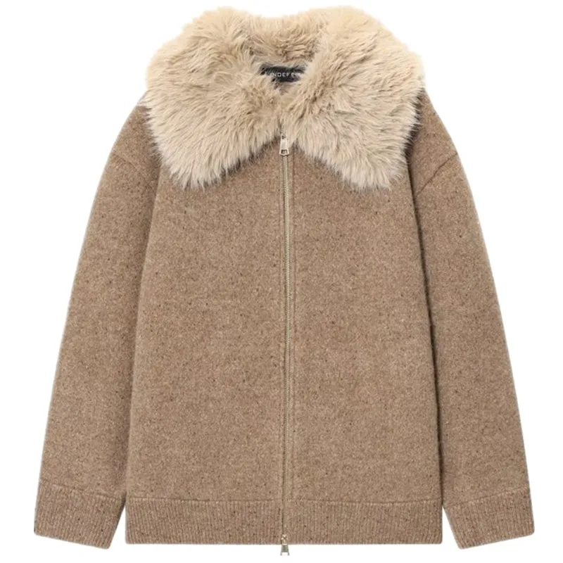 

Long Zipper Closure Ladies Coat Fall 2025 New Women's Fashion Design Artificial Fur Effect Turn-down Collar