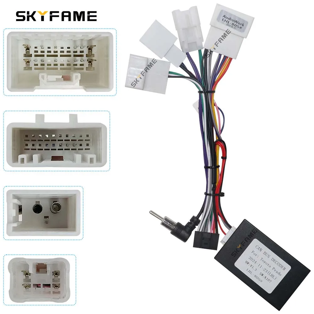 SKYFAME Car 16pin Wiring Harness Adapter Canbus Box Decoder Android Radio Power Cable For Toyota Prado