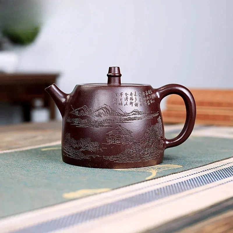 

Чайник из исинской глины (400 мл), ручной работы известного мастера, модель Han Duo, из необработанной пурпурной глины Zisha, для заваривания чая, чайный набор