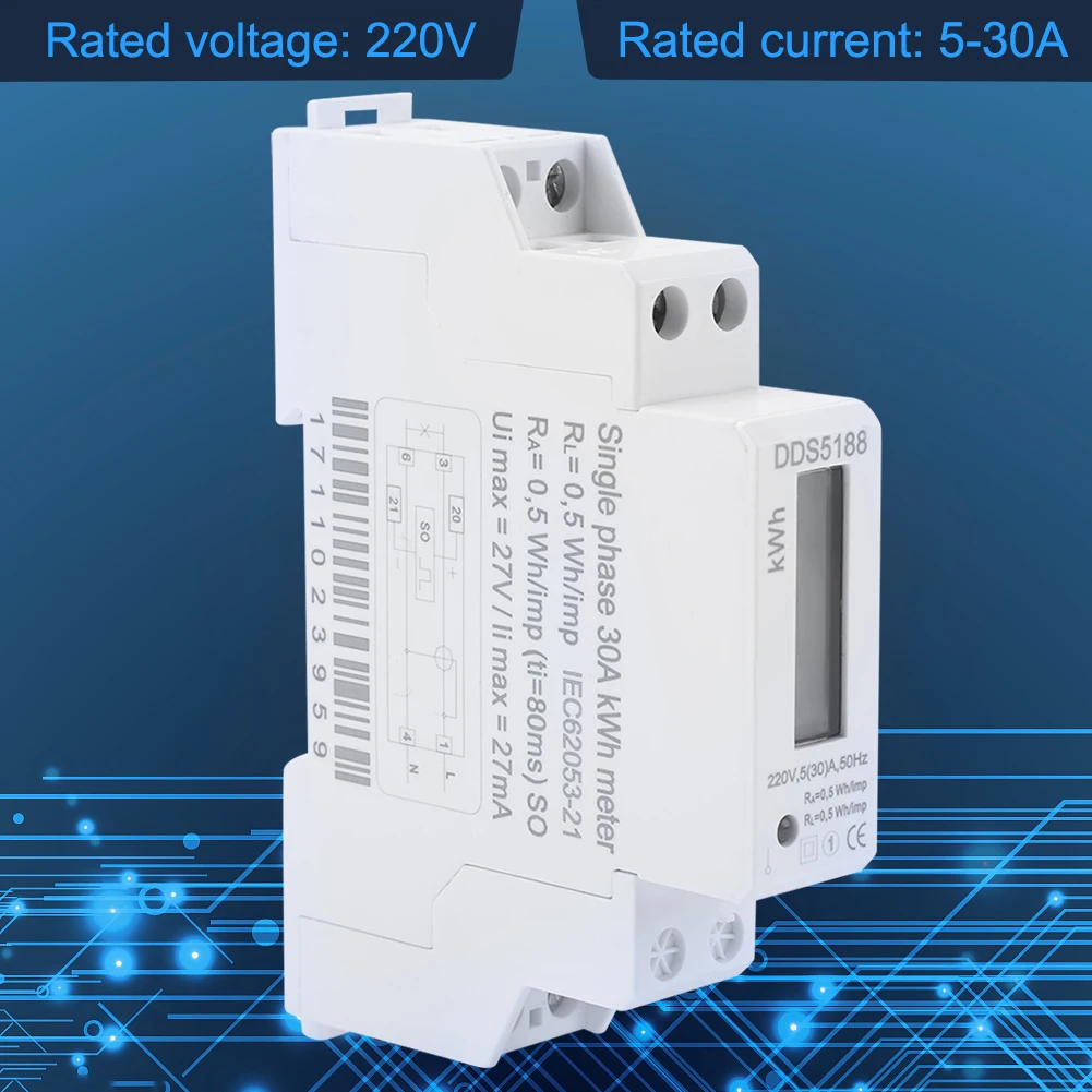 Din Rail Electric Meter Single Phase Electric Meter Digital LCD 220V Single Phase Din Rail 5-30A Electronic Energy KWh Meter