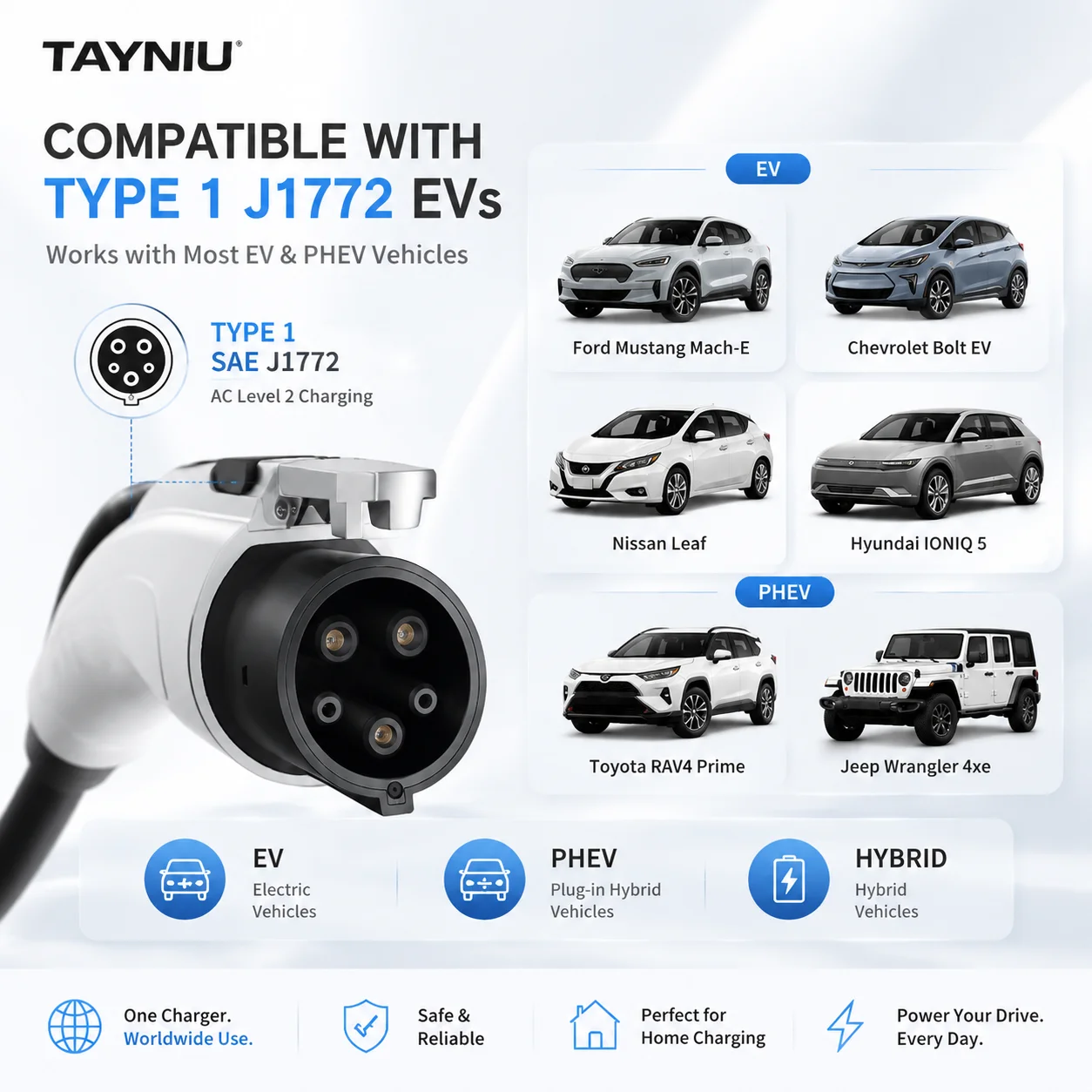 TAYNIU Level 2 Home EV Charger 7KW Type 1 J1772 Support APP Control Home Charging Station for Chevrolet/Hyundai/Toyota/Cadillac