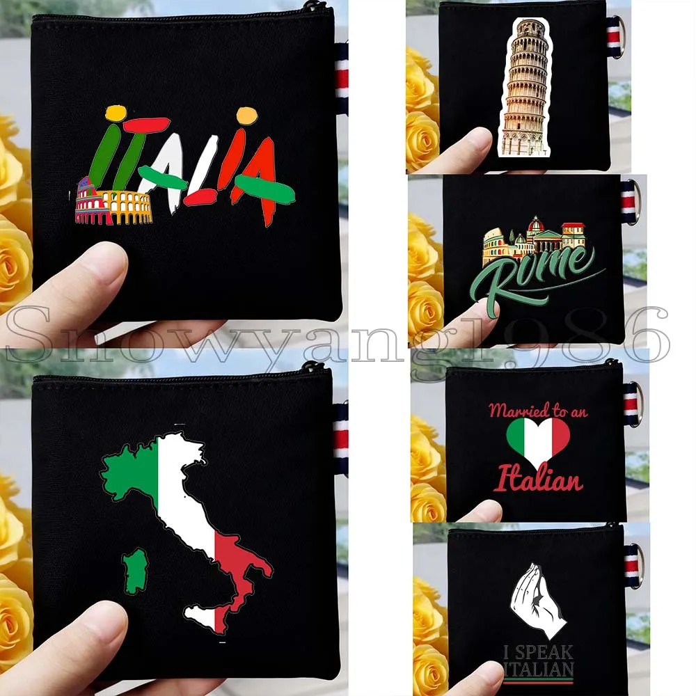 6pcs Ciao Bella Italian Flag Duomo Florence Italia Rome Pisa Map Heart Italy Gifts Canvas Coin Purse Key Case Bag Wallet Pouch