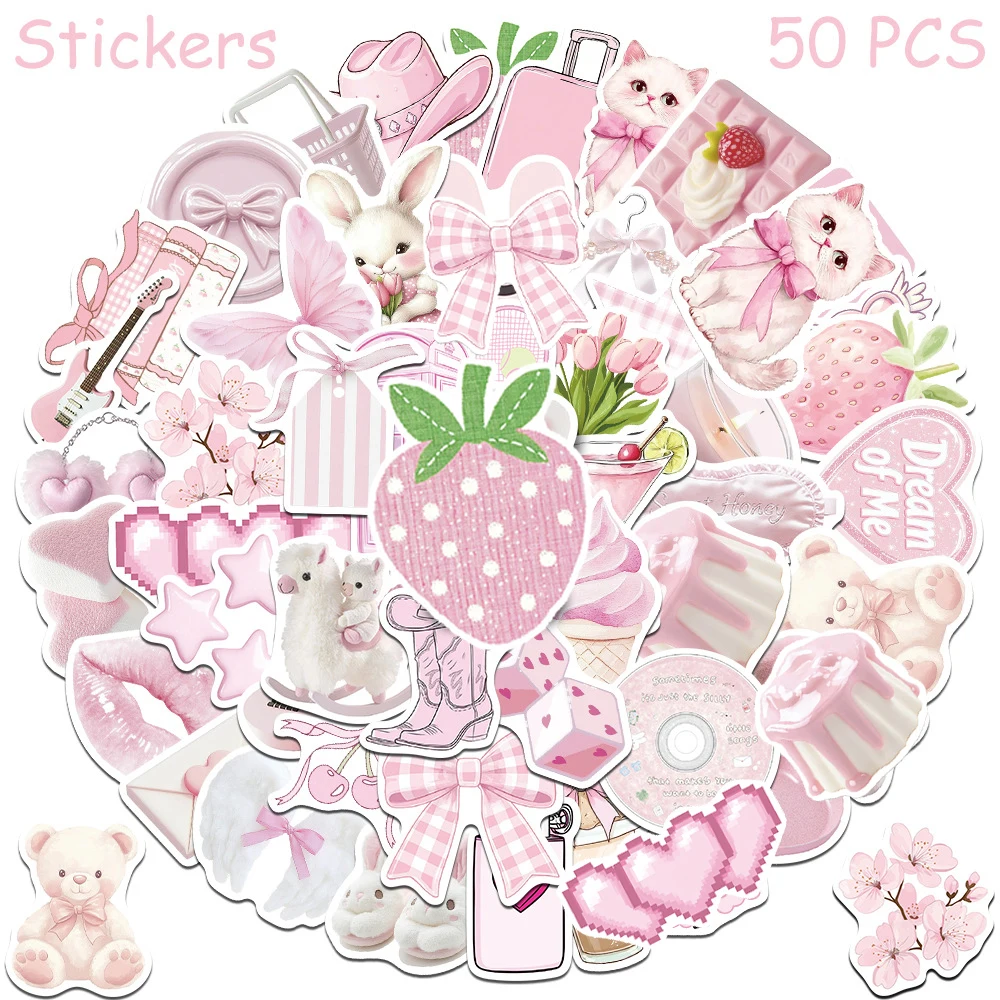 

10/30/50pcs Cute Pink Girl Heart Aesthetic Stickers Cartoon Ins Style Graffiti Sticker Laptop Suitcase Phone Waterproof Decals