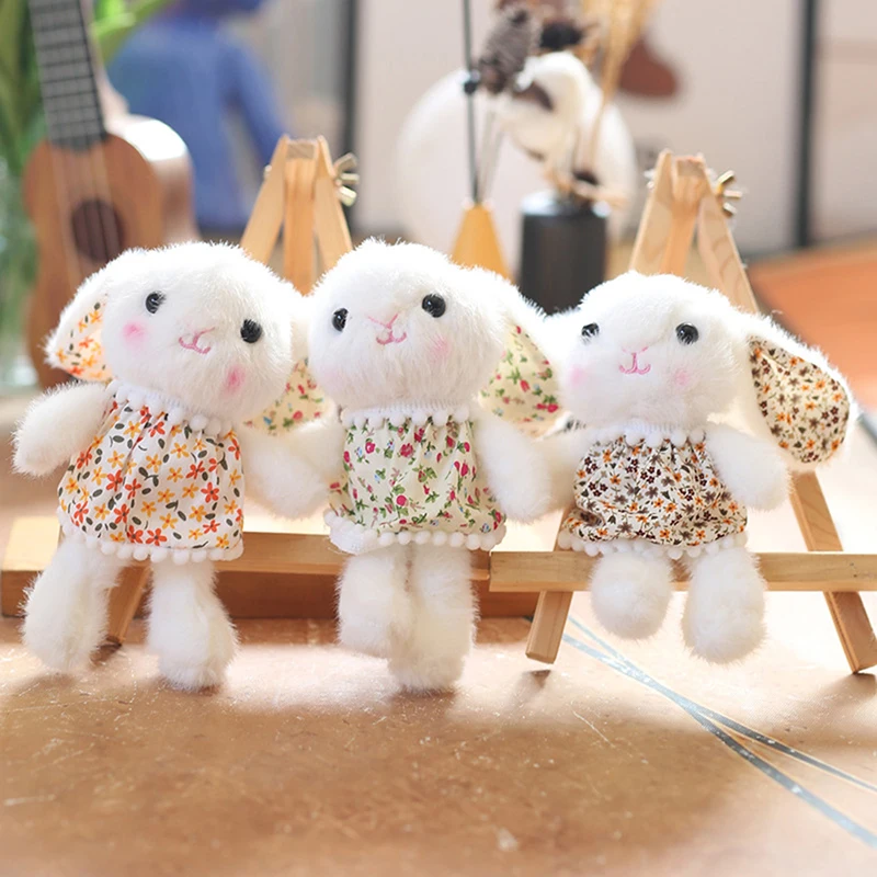 Cute Floral Skirt Rabbit Pendant Plush Toy Doll Bunny Bag Pendant Keychain Gift Toy