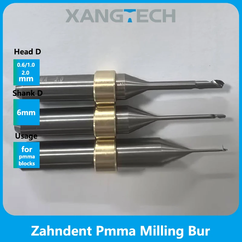 Zahndent PMMA NC Fräsbohrer Dentalbohrwerkzeug 0,6/1,0/2,0mm D6 für Zahndent Fräsmaschine