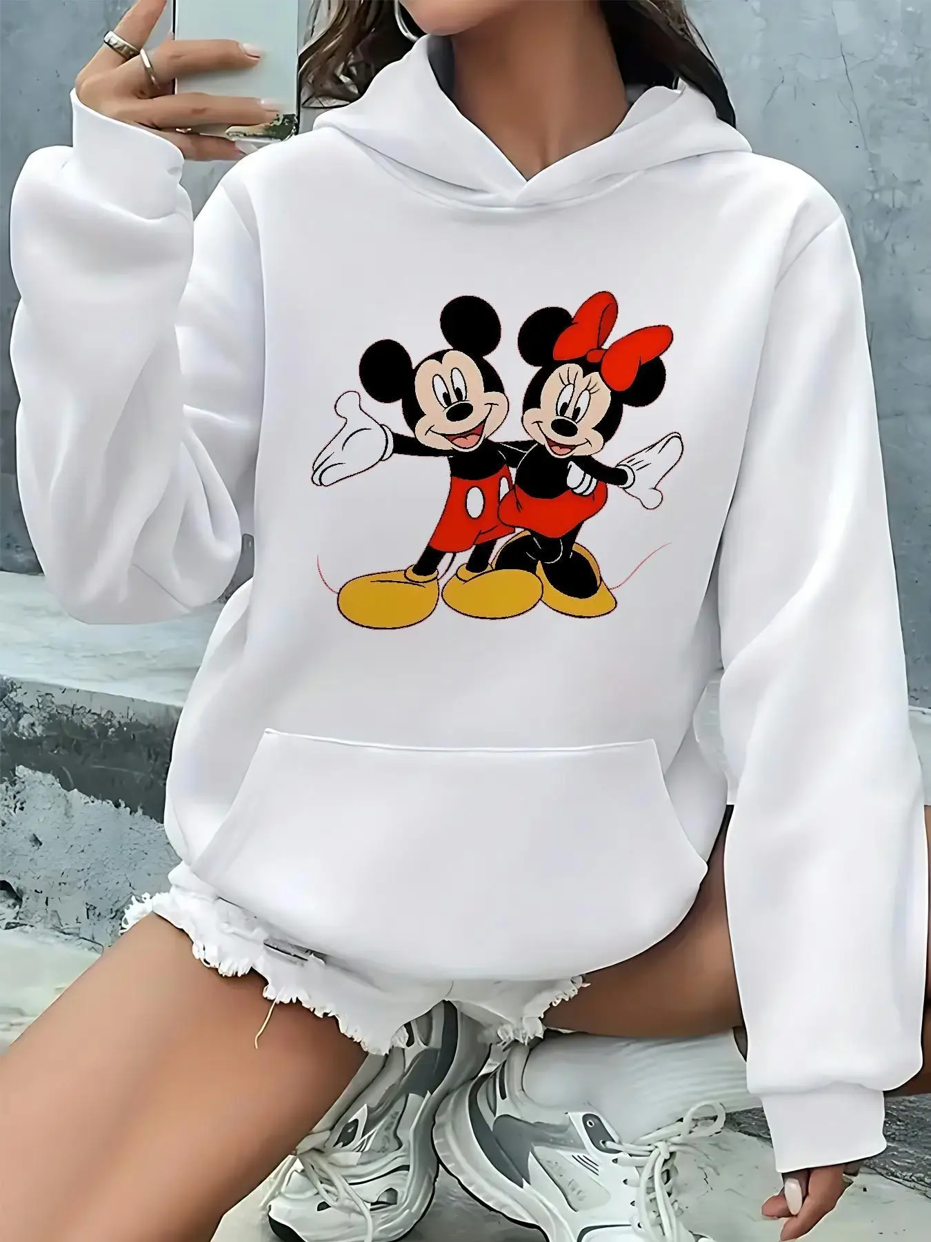 Frauen Disney Mickey Mouse Weihnachten Hoodies Übergroße Streetwear Unisex Sweatshirts Herbst und Winter Fleece Casual Vielseitig