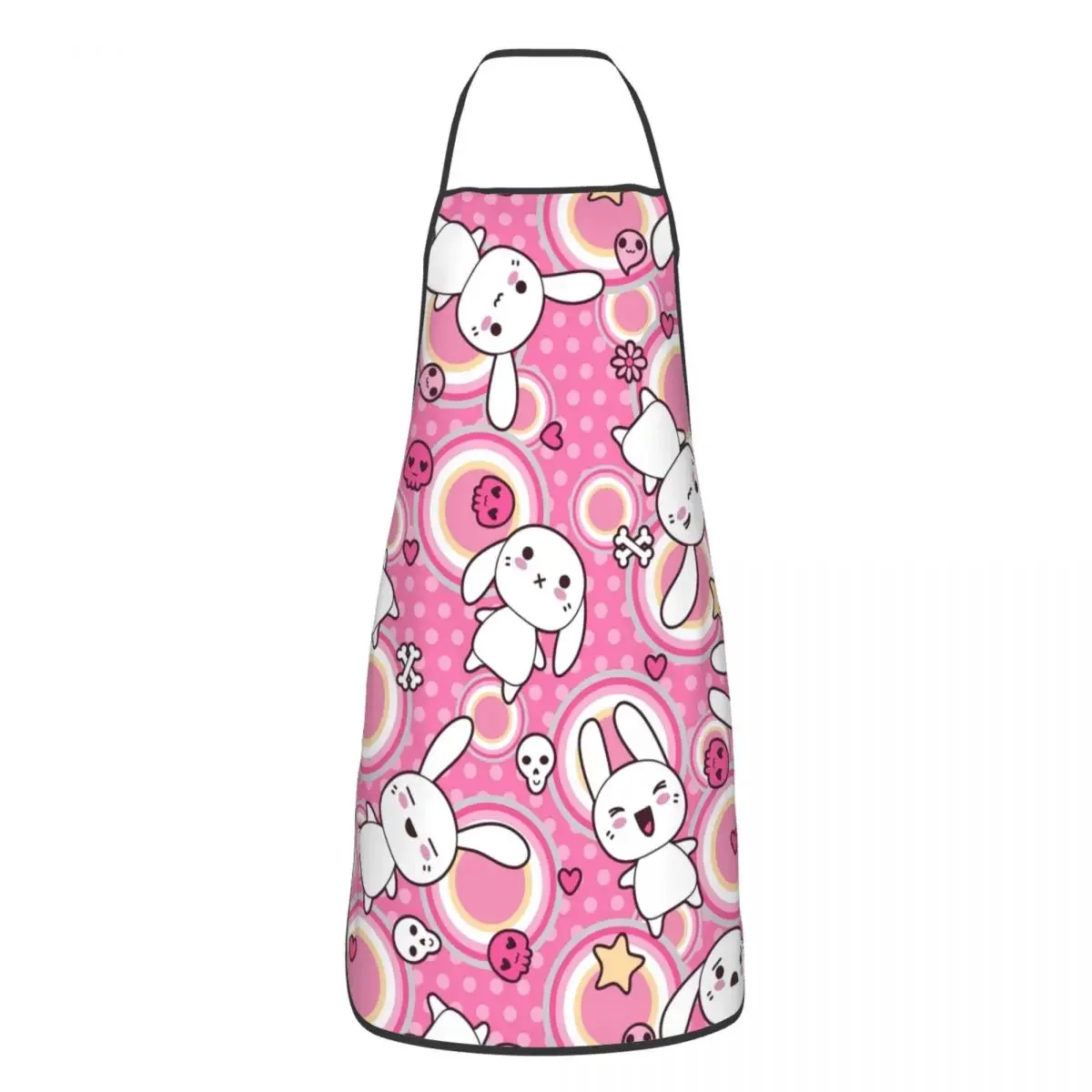 Funny Kawaii Pink Bunny Bib Aprons Women Men Unisex Kitchen Chef Cute Bunny Design Tablier Cuisine for Cooking Baking Gardening