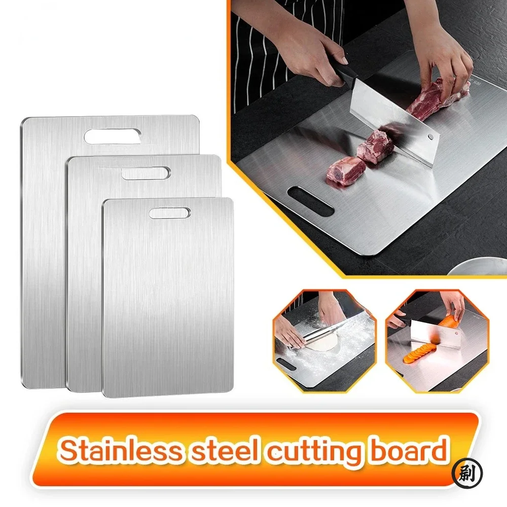 Food Grade Stainless Titanium Cutting Board – Double Sided Thick, Heavy Duty, Portable for Fruits & Meat Kitchen