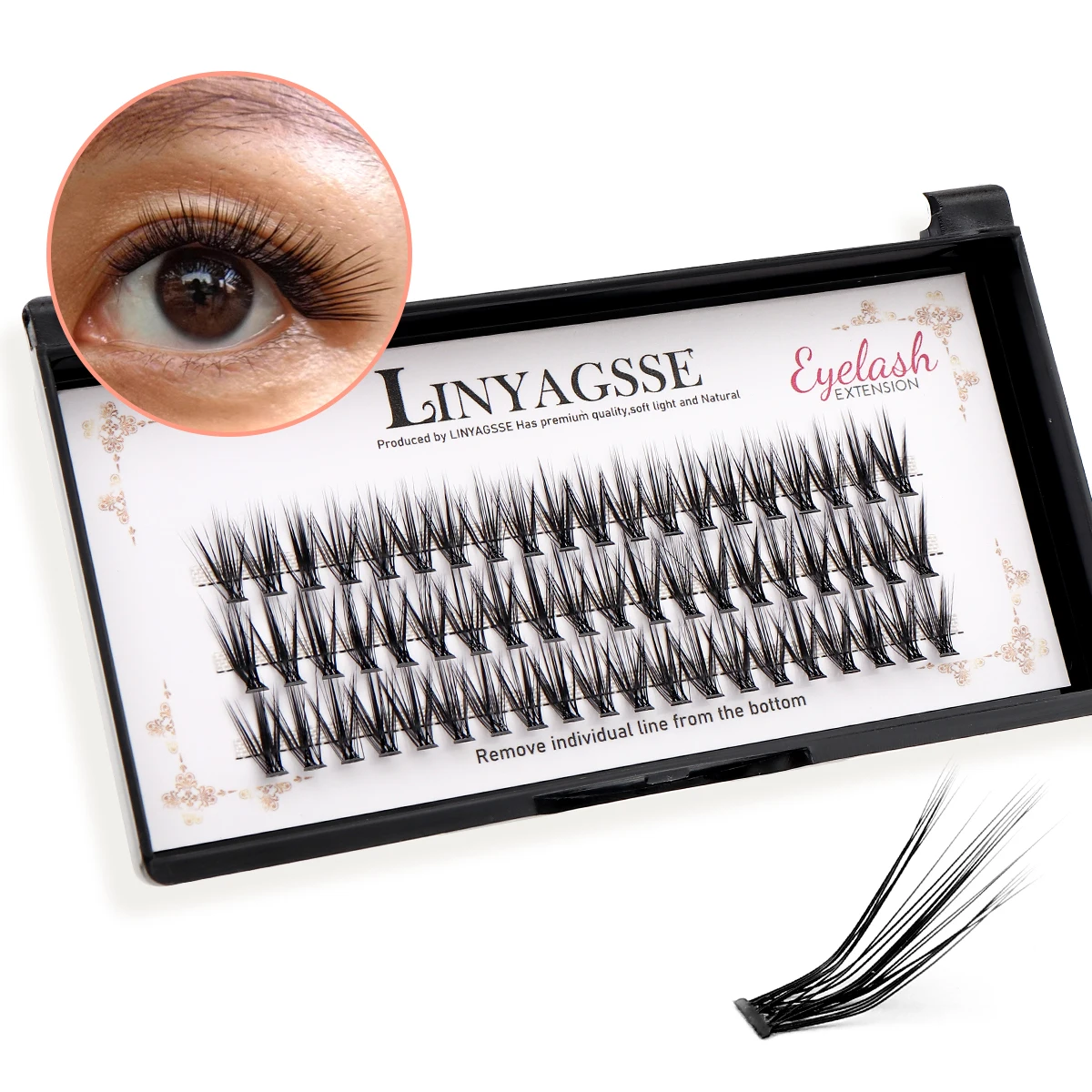 LINYAGSSE-Extensão dos Cílios, LN2350, L Curl, Super Cluster, Vison Natural, Cílios Individuais, Ferramentas de Maquiagem, Cilias Volume