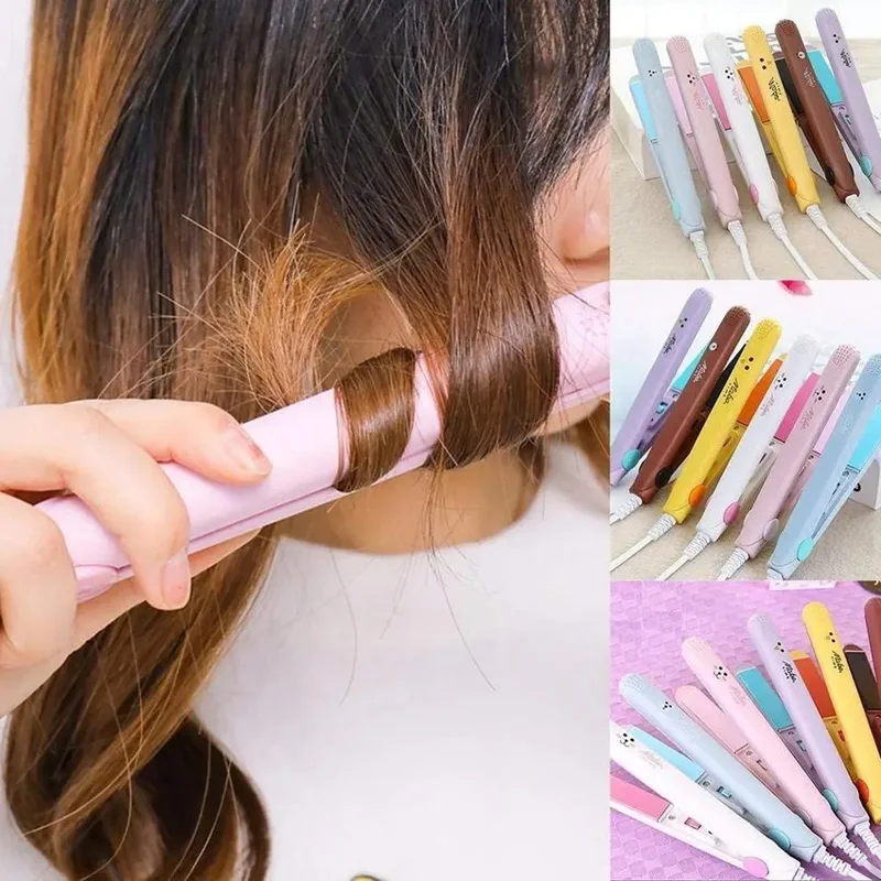 Hair Straightener Flat Iron 2 in 1 Mini Bangs Hair Straightener Beauty Flat Iron Heating Curler Ceramic Tourmaline Plate