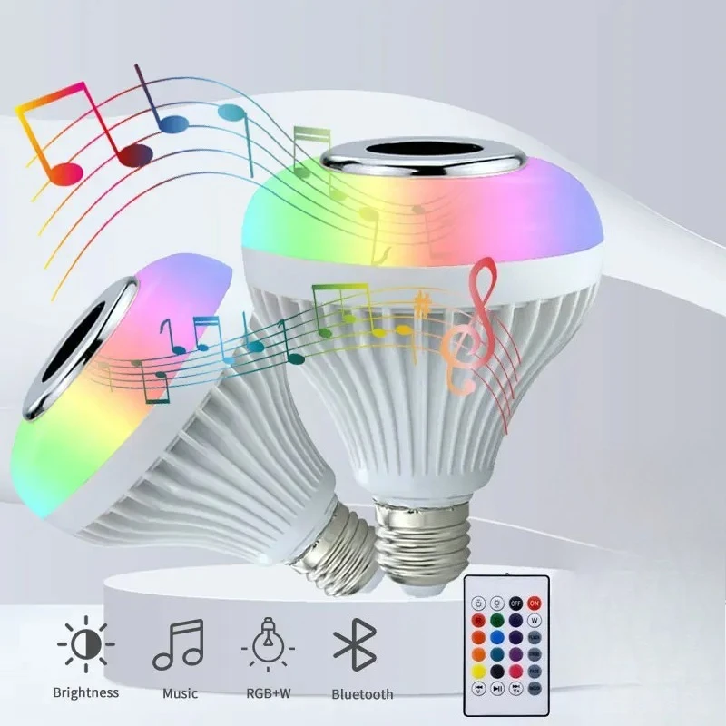 

Bluetooth RGB Music Bulb, E27 LED Color Changing Light with Remote Control, Dimmable Speaker Lamp for Party Home Bedroom