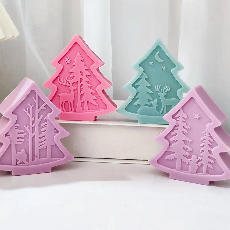 Christmas Tree Silicone Mold Handmade Aroma Candle Resin Gypsum Mould DIY Christmas Elk Tree Decoration Molds Resin Craft