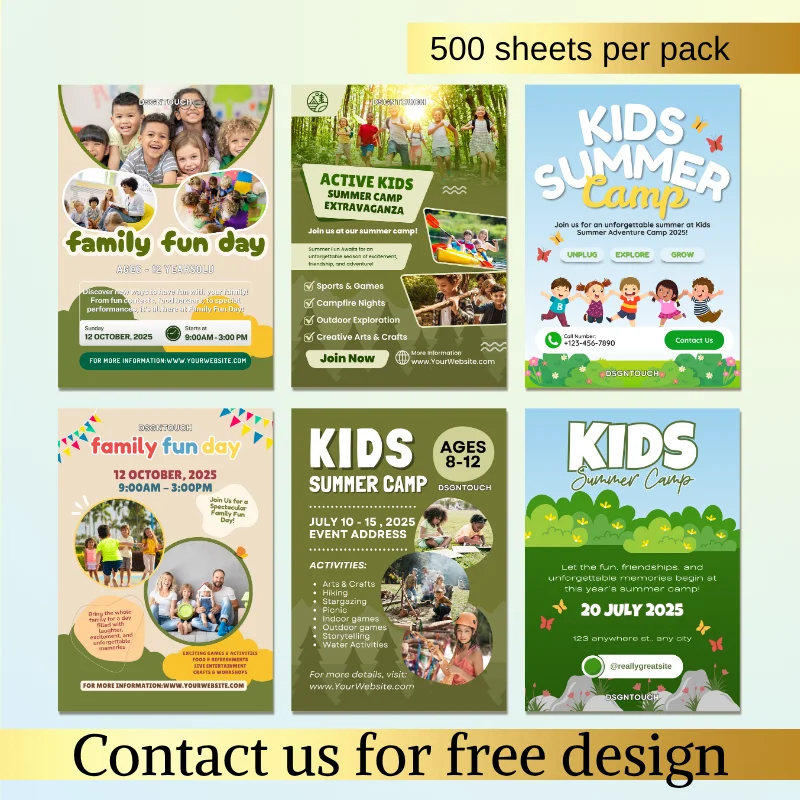 

DSGNTOUCH Открытый флаер Индивидуальный дизайн флаеров A5 A6 Размер 115 г/м2 180 г/м2 Матовая ламинация 500 шт. Минимальный заказ Бесплатная служба дизайна