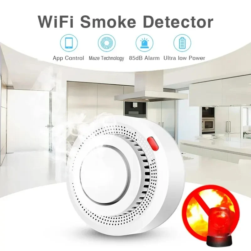 SMARSECUR Tuya WiFi Smoke Alarm Fire Protection Smoke Detector Smokehouse Combination Fire Alarm Home Security System