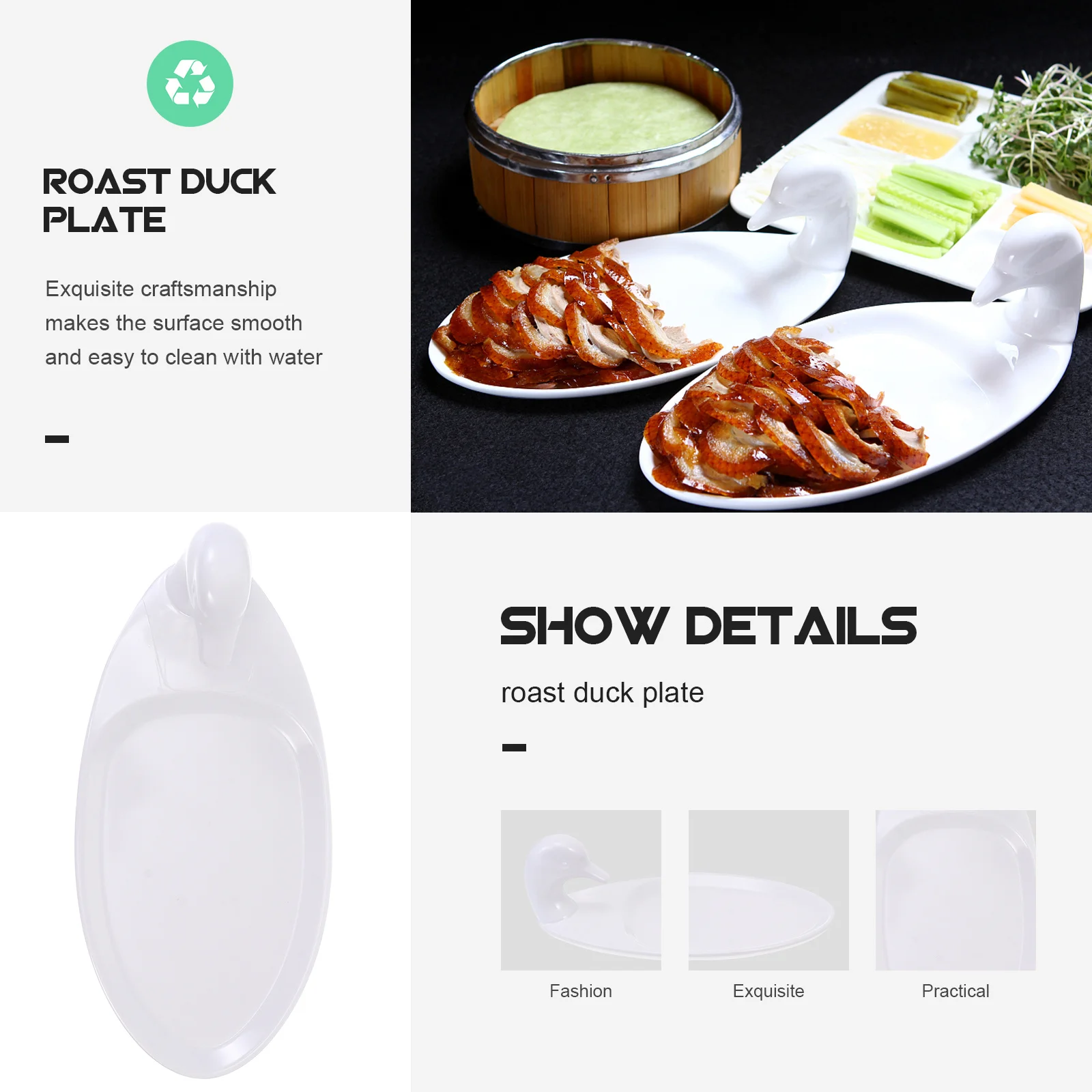 

1Pcs Duck-Shaped Ceramic Roast Plate Heat-Resistant Serving Tray for Restaurant Hotel Home Food Display Dish Kitchen