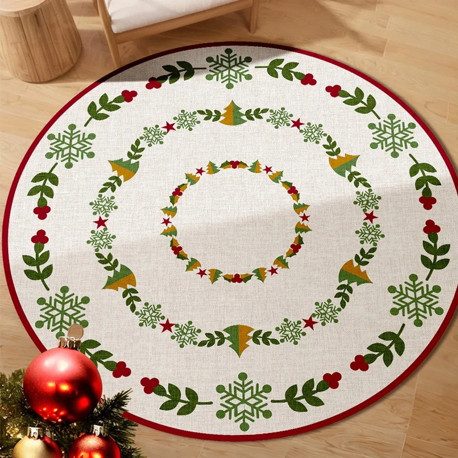 Christmas Round Rugs for Living Room Home Decoration Mats for Bedroom Carpet Coffee Tables Floor Mat Soft Short Plush Rug 원형러그