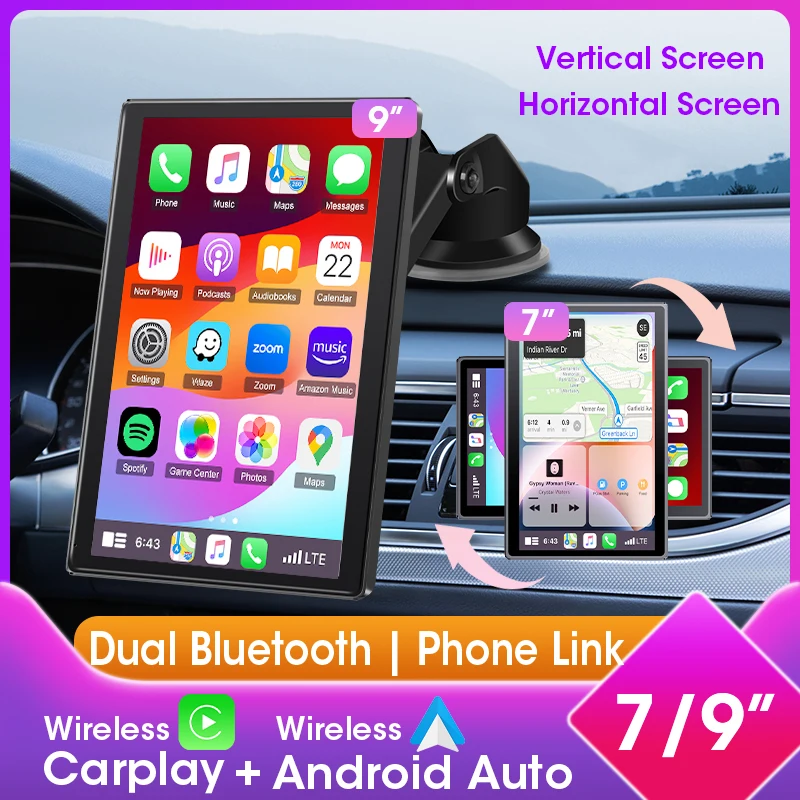 

﻿ Универсальный 7 "/9" Carplay для экрана автомобиля, CarPlay Android Auto с вертикальным экраном, автомобильный радиоприемник, мультимедийный видеоплеер, FM AUX, автомобильная стереосистема