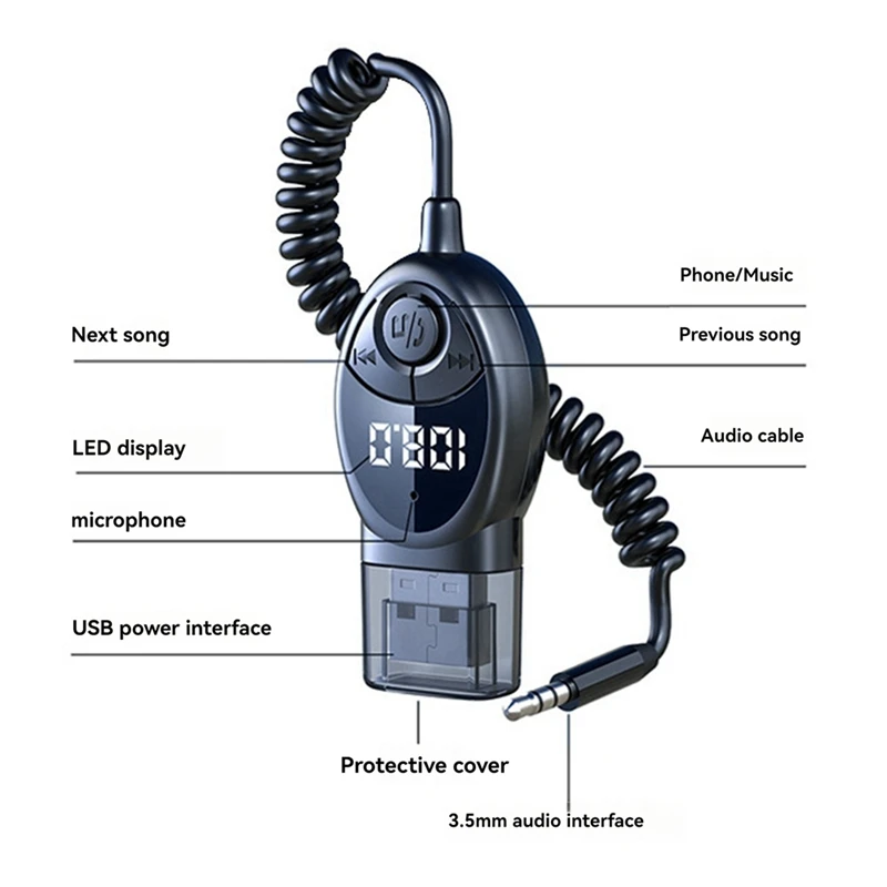 جهاز إرسال FM لاسلكي لمكبرات الصوت ، بلوتوث ، USB إلى السيارة ، مقبس صوت ، موسيقى ، ميكروفون ، محول حر اليدين