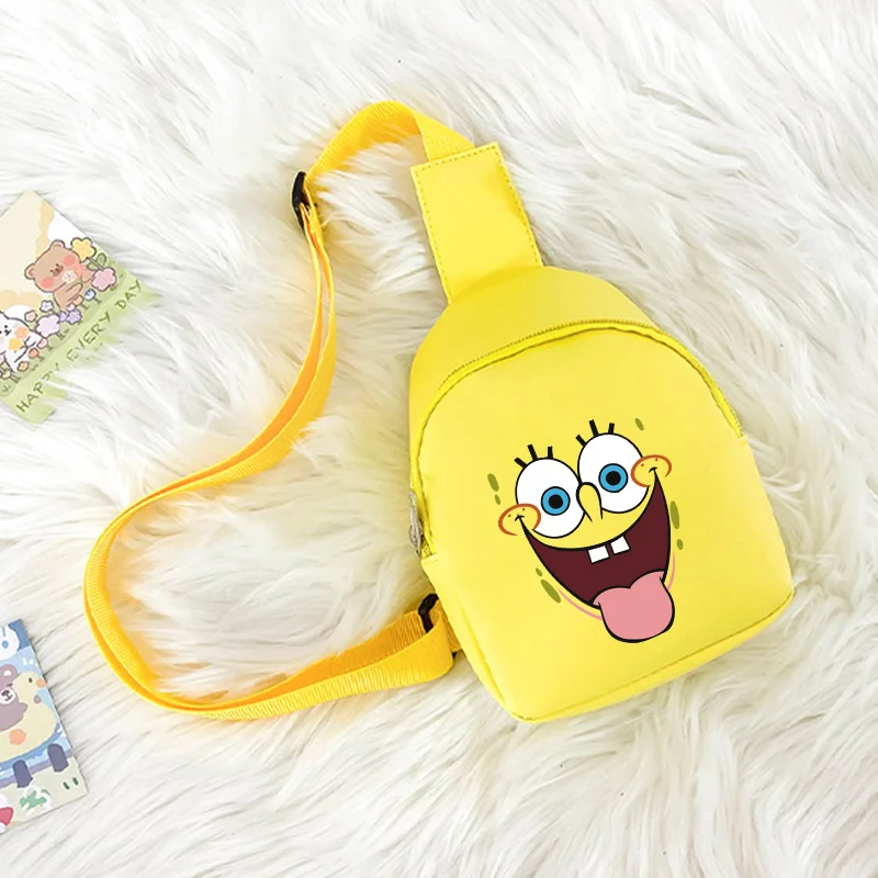 

Сумка-рюкзак SpongeBob SquarePants для детей, мультяшная, с выражением лица, через плечо, мини-рюкзак, кавайная, повседневная, легкая, на молнии, поясная сумка, подарок на день рождения