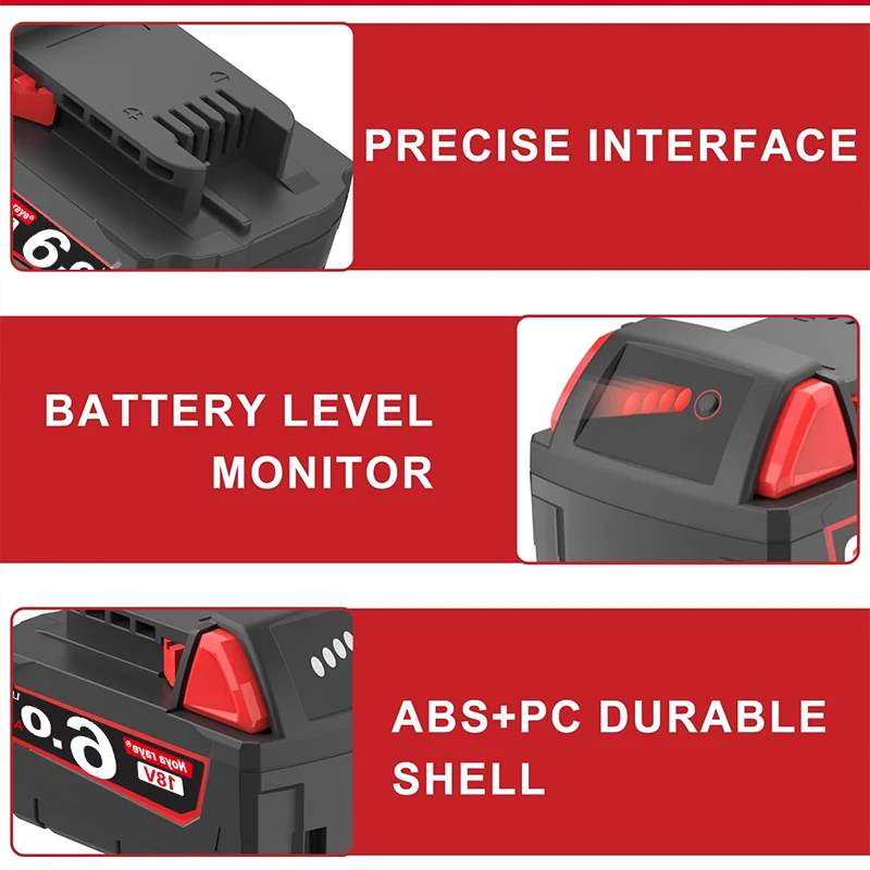 100% Pro Milwaukee M18 18V 6000mAh/3000mAh Pro Milwaukee M18B5 XC Li-ion baterie 48-11-1815 2604-20 48-11-1850 nabíječka - náhled 4