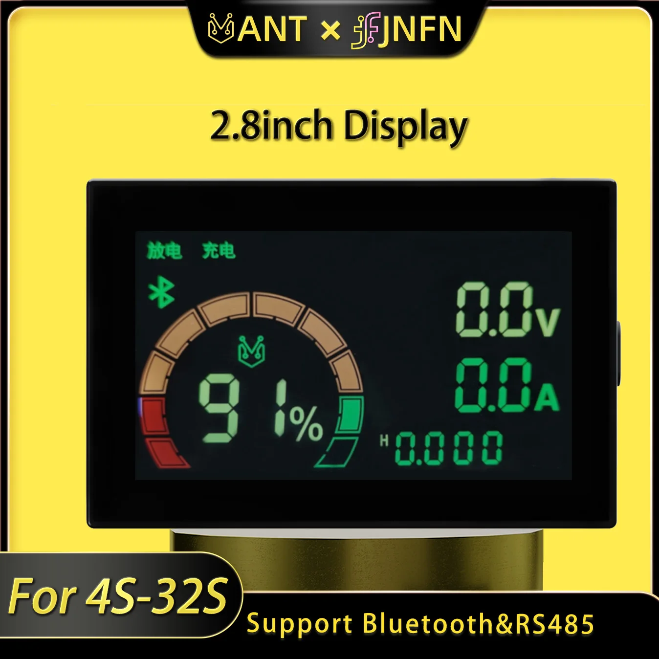ANT BMS Bluetooth Battery Level Display 2.8 Inch Bluetooth RS485 Voltage Current Temperature Coulometer Capacity Indicator
