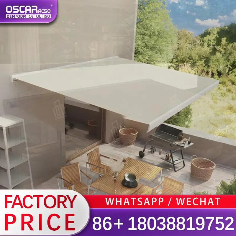 Retractable Motorised Fabric Aluminum Folded Chain Arm Awnings for Patio Outdoor Balcony in European Regions Retractable Awning