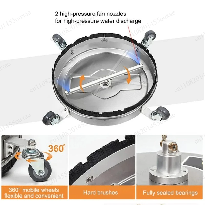

16.5 Inch Stainless Steel Pressure Washer Surface Cleaner 4000PSI With 1/4 Inch Quick Connect Fitting Power Washing Accessory