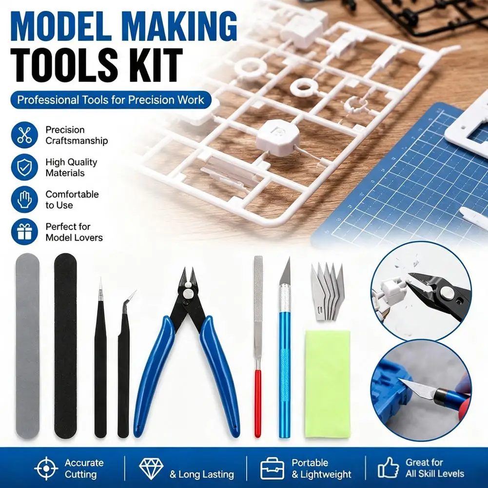 Kit de Herramientas para Modelismo de 14 Piezas, Alicates de Aleación, Lápiz de Tallado, Lima de Diamante para Miniaturas Gundam