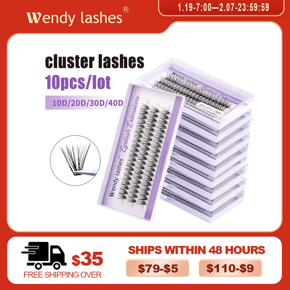 Wendy Lashes 10/20 Stück/Lot Cluster-Wimpern, 3 Reihen, 10D/20D/30D/40D, Bündel, natürlicher Stil, einzelne Wimpern, handgefertigter Lieferant