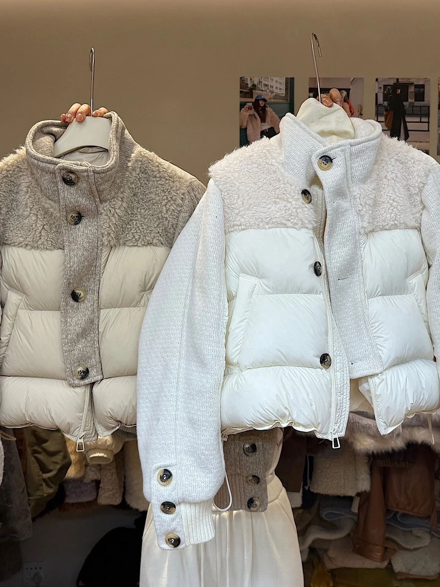 

Retro Lamb Fur Spliced Cotton Jaet Women's Autumn Winter Faionable Small Size Warm Cotton Clothes Stand Collar Coat