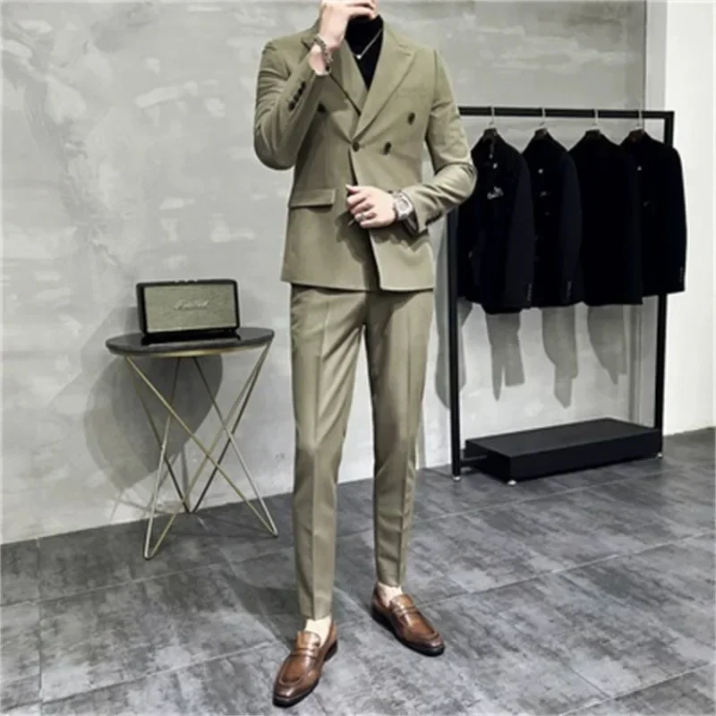 Full Suit for Men Trends Costumes Blazer High Quality 2024 2 Piece Outfit Set Man Slim Fit Elegant Ceremony Pants Gentleman