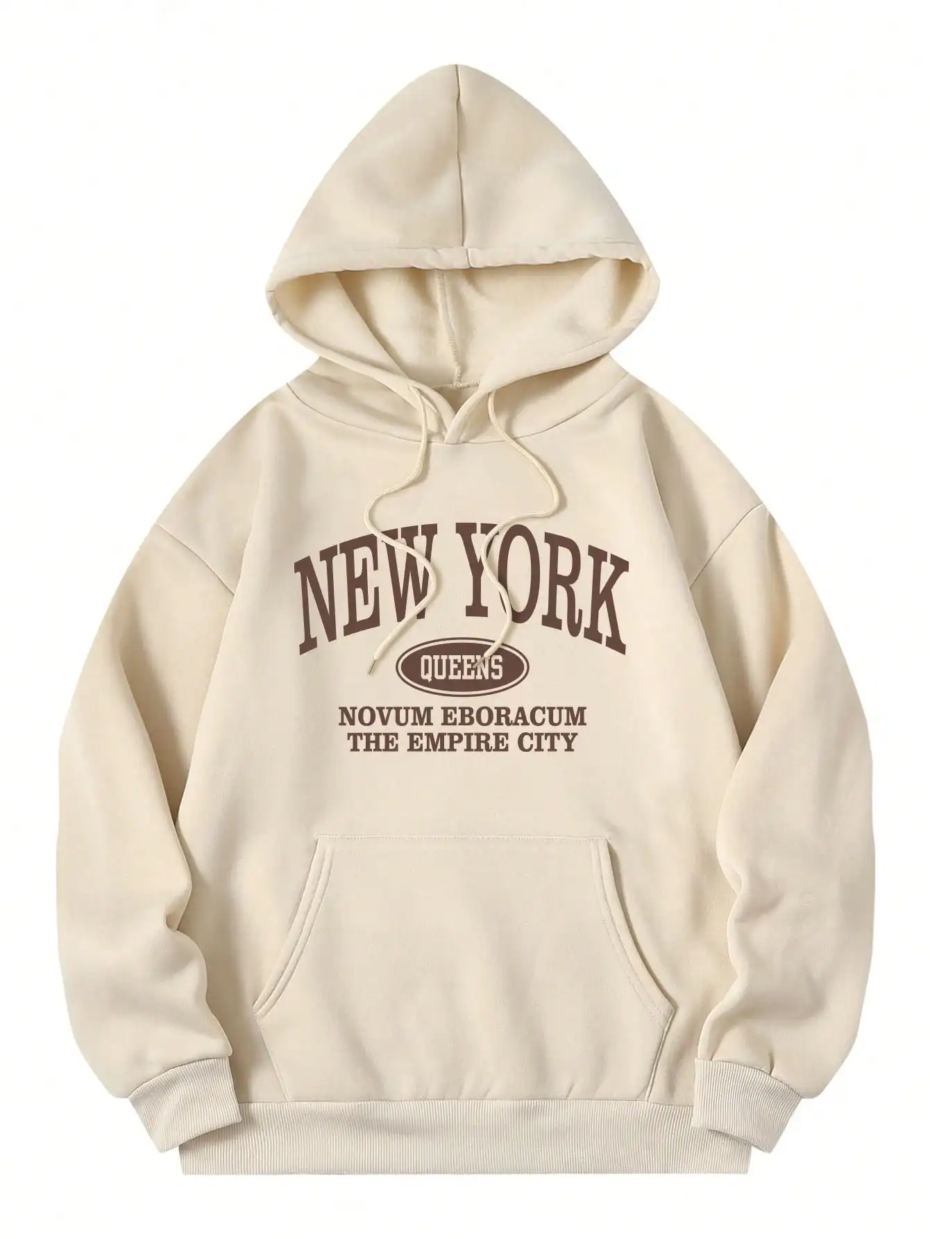 

Кремовое худи оверсайз с графическим принтом в виде букв и карманом-кенгуру