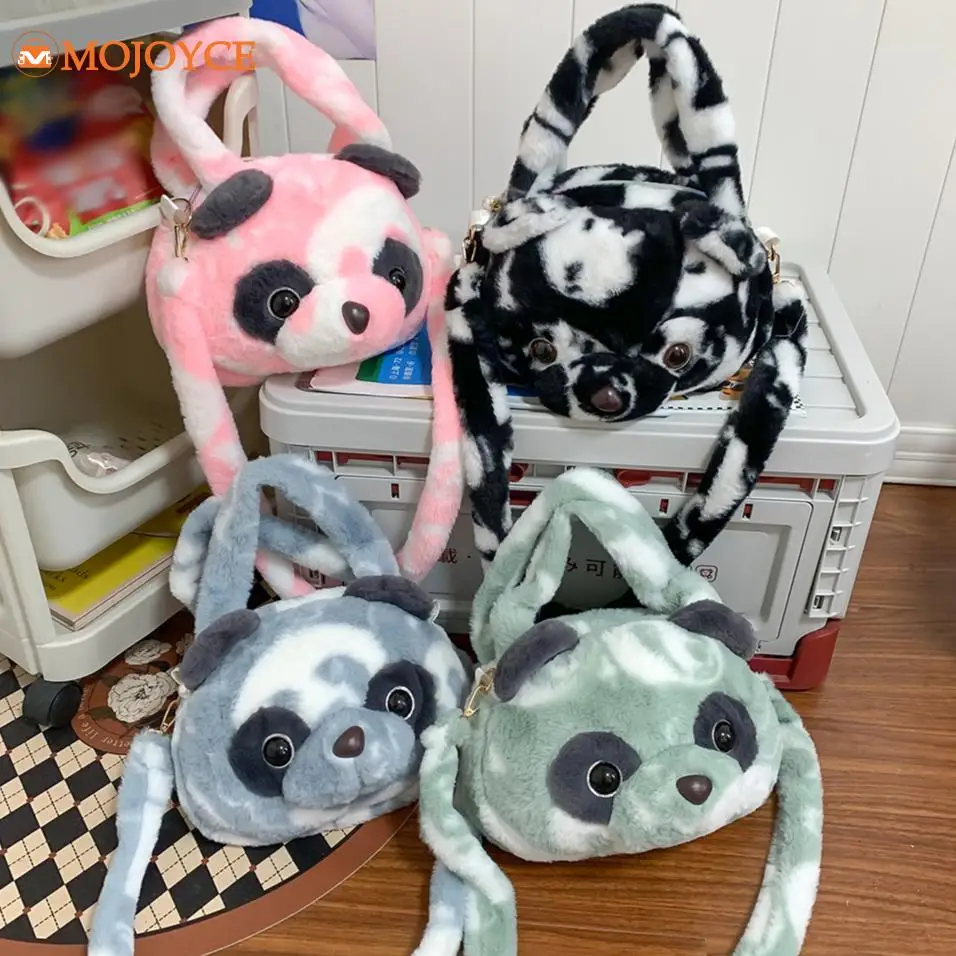 Winter Warm Fluffy Women's Luxury Satchel Soft Plush Panda Head Tie-Dye Crossbody Bag Newest Cartoon Lint Toy Cute Shoulder Bags