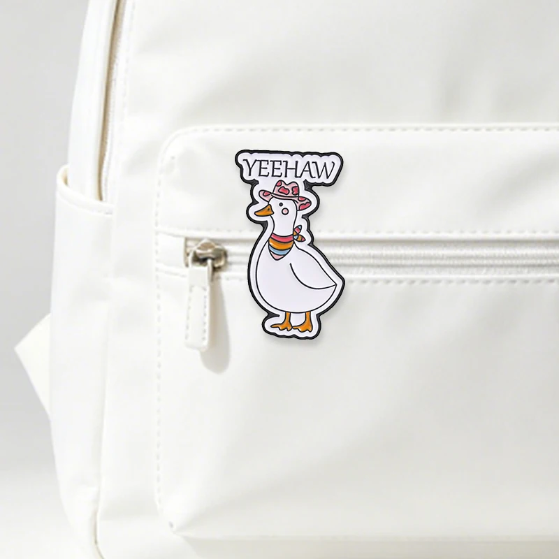 Yeehaw Western Cowboy Goose Cartoon Enamel Pin Cute Goose Pink Cowboy Hat & Rainbow Neck Scarf Brooch Retro Jewelry Lapel Badge