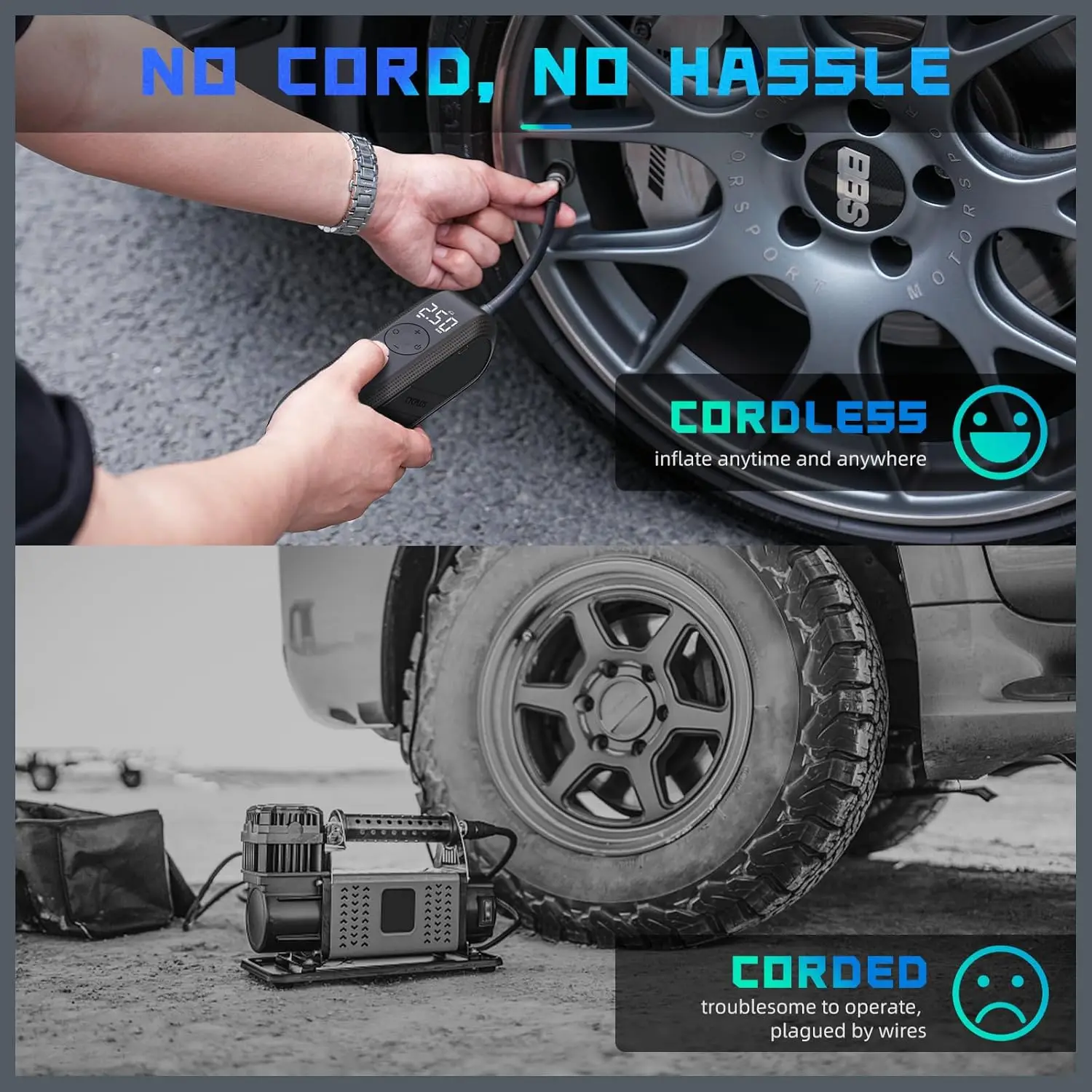 Portable Electric Air Compressor Pump 150 PSI, Rechargeable LED Display Tire Inflator for Bike, Car, Motorcycle, Ball