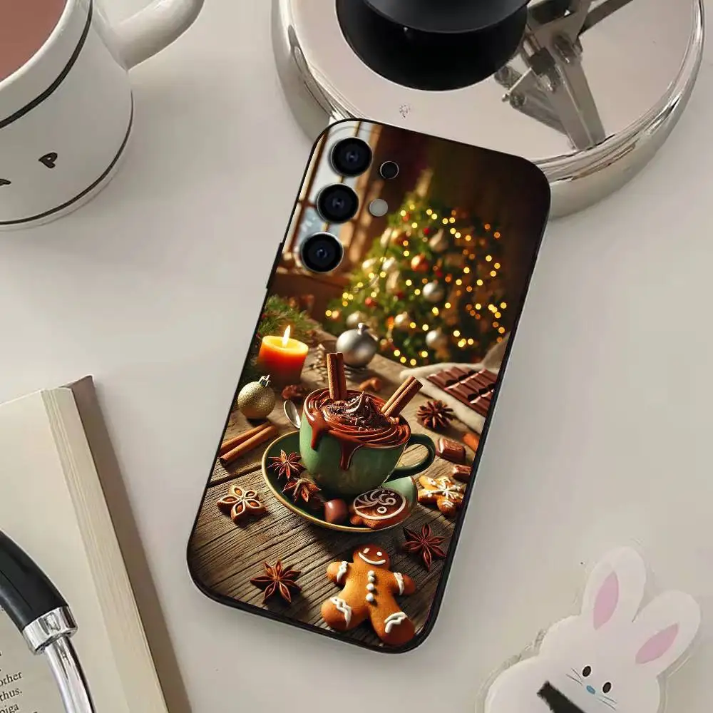 겨울 크리스마스 아트 카페 폰 케이스 삼성 S25, S24, S21, S22, S23, S30, 울트라, S20, 플러스, Fe, 라이트, 노트, 10, 9, 5G 블랙 커버