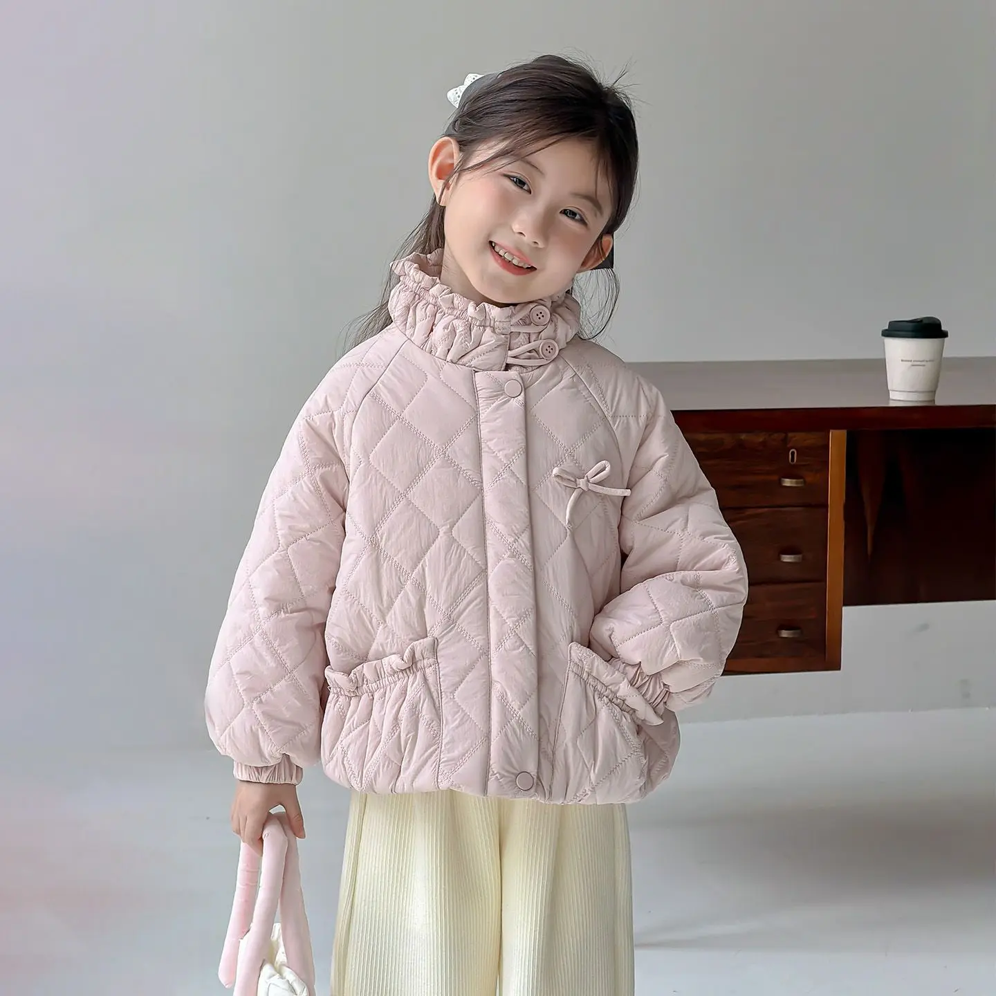 Girls' Coat 2026 Autumn and Winter New Children's Clothing Korean Style Girl Baby Sweet Cotton and Thick Bow Cotton Jacket