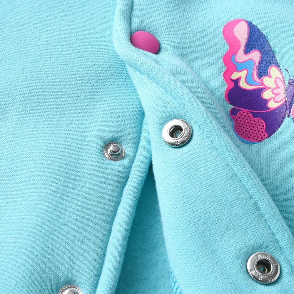Mädchen Mantel mit Schmetterlingsdruck und blauen Knöpfen, für Kinder, Herbst, Frühling, Patchwork, Freizeitmantel, Oberbekleidung, Baseballjacken, Kinderkleidung – Detail 4