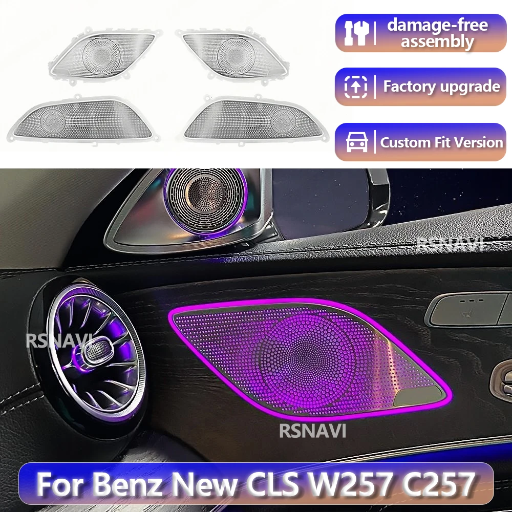 

Светодиодная RGB-подсветка для дверей автомобиля Mercedes-Benz CLS-Class W257 C257 2018-2026, 64 цвета, металлическая декоративная накладка на динамик с подсветкой