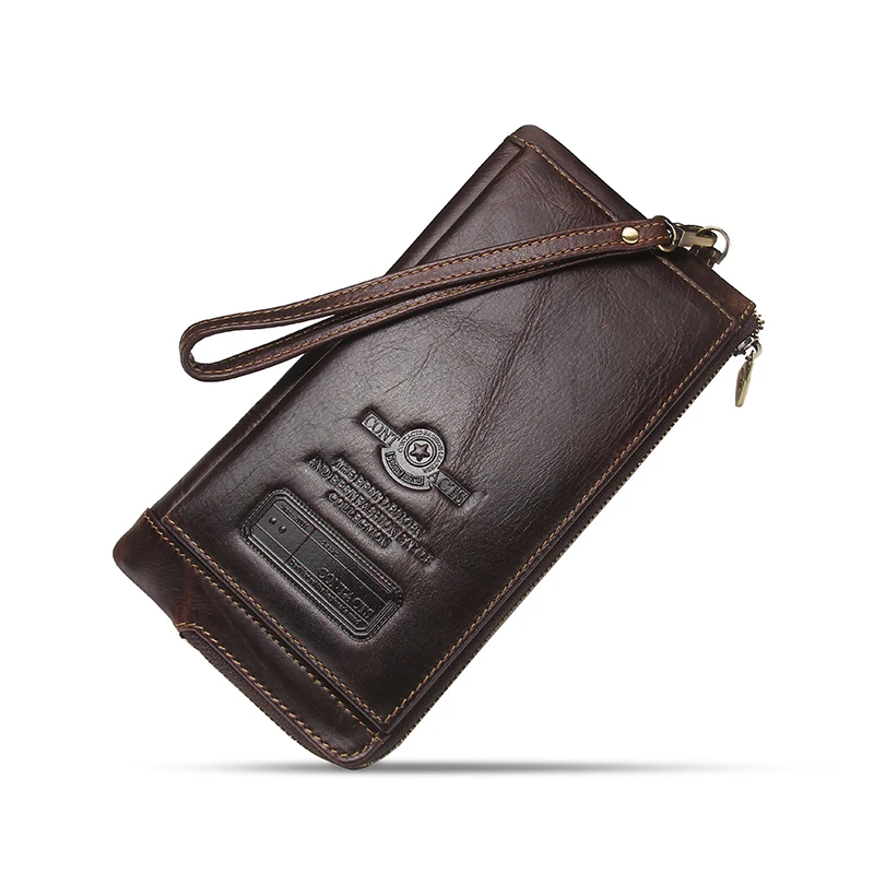 CONTACT'S-billeteras de cuero genuino para hombre, cartera de mano masculina, larga y plegable, informal, tarjetero, monedero, Clip de dinero