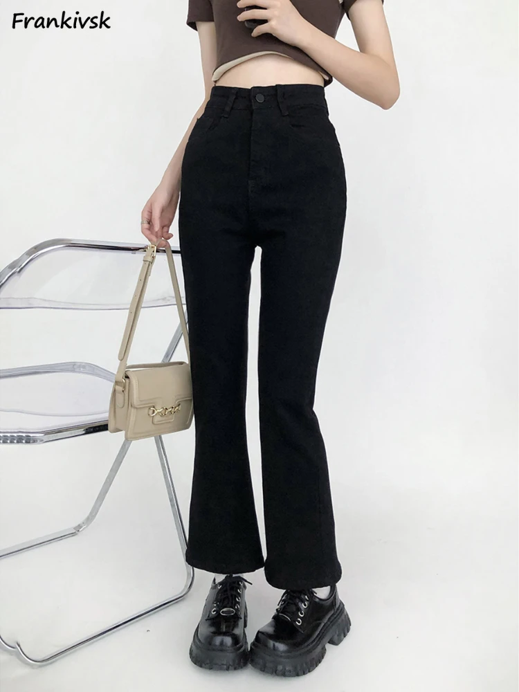 

Flare Jeans Women Solid Slim Ankle Length Korean Style Stretchy High Waist Elegant Office Lady Simple All-match Spring Summer