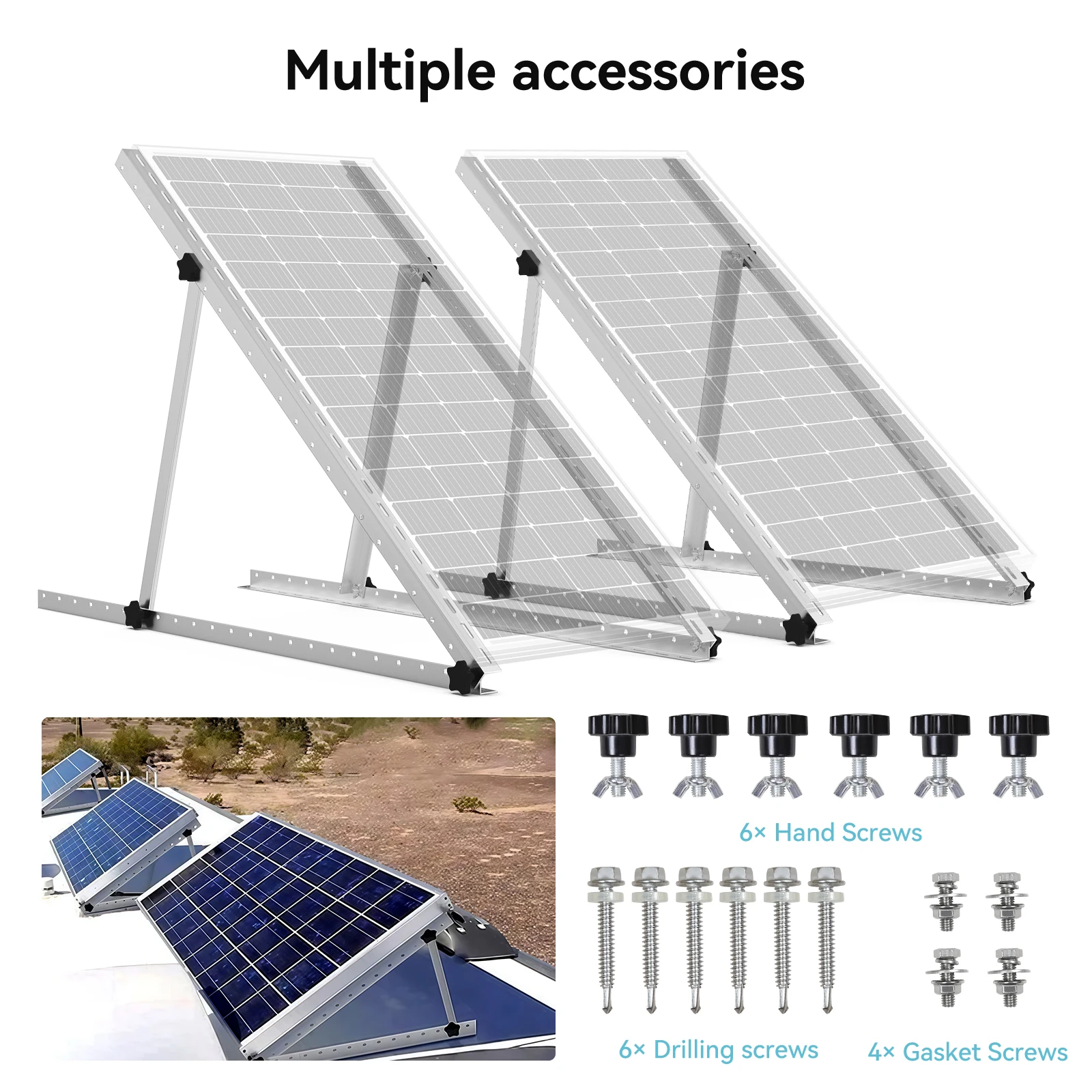 RVPOZWER 4-teiliges Set Verstellbare Solarmodul-Halterung 45 Zoll/47 Zoll mit Klappbaren Neigungsbeinen für Dachmontage an Autarken Wohnmobilen und Booten