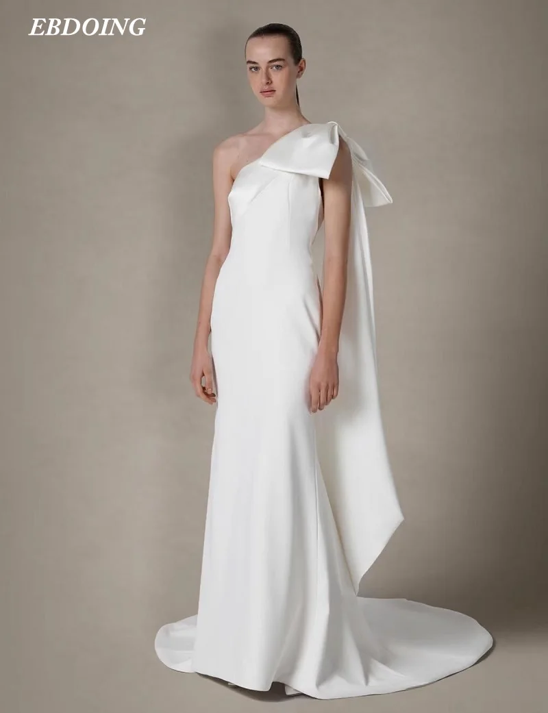Wedding Dress Mermaid  Satin One Shoulder For Women With Big Bow Custom Made Plus Size Wedding Gowns Vestidos De Novias