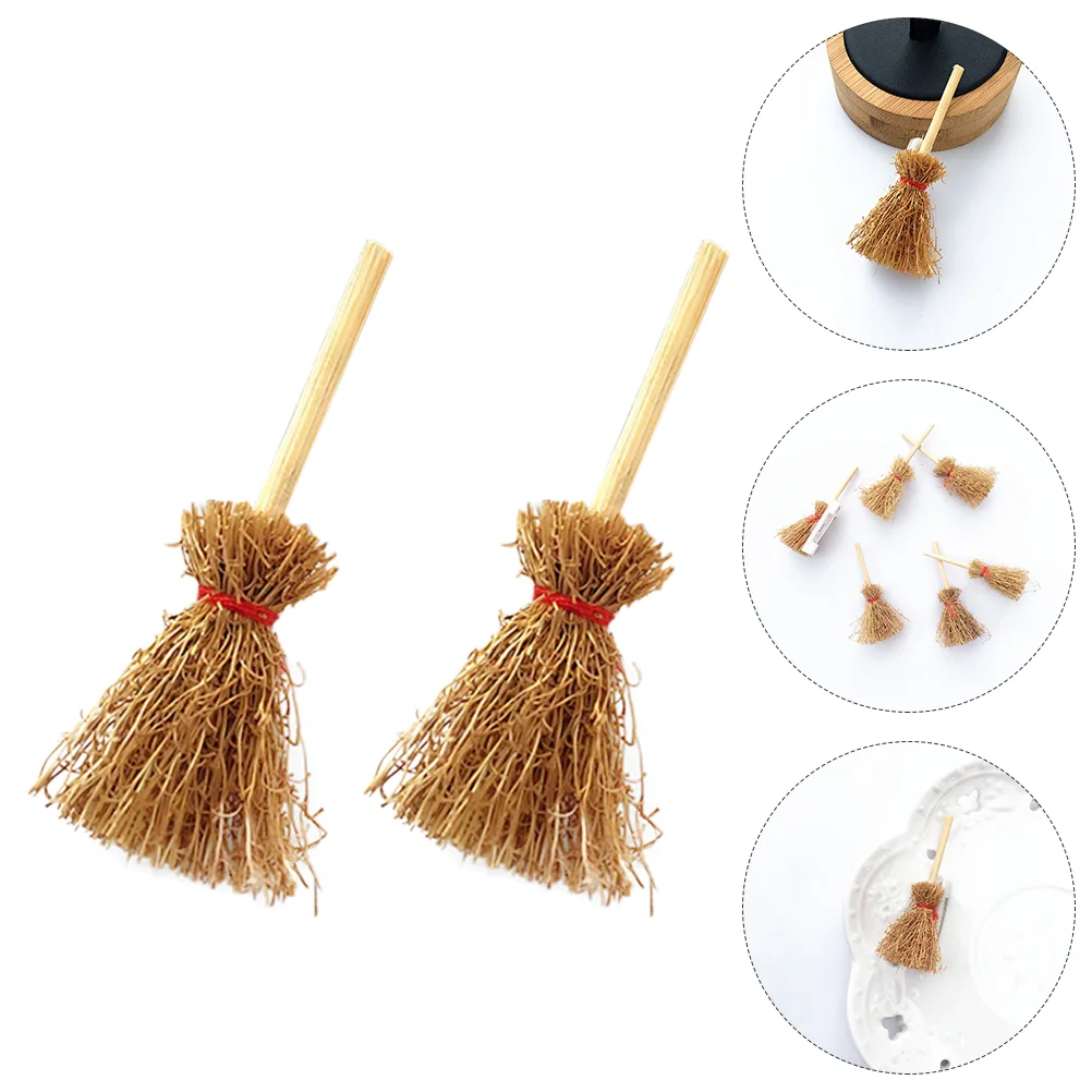 

3 Pcs Whisk Broom Halloween Brooch Wacky Badges Witch Breastpin Mini Wooden Khaki