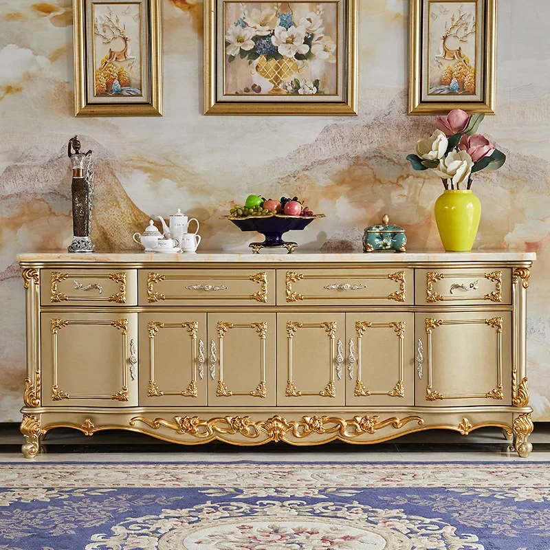 European side cabinet All solid wood champagne dining room partition cabinet Cupboard marble locker wine cabinet