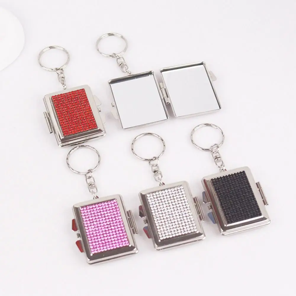 New Foldable Cosmetic Mirror Rhinestone-encrusted Shiny Mirror Keychain HD Multifunctional Makeup Mirror Pendant