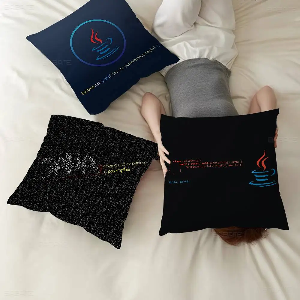 J-JavaS Logo Pillow Covers Cartoon Sofa Decorative Home Double-sided Printing Short Plush Cute Cushion Cover