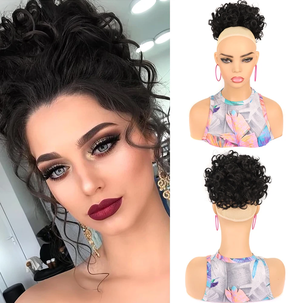 Synthetic Messy Bun Hair Piece for Women Short Afro Kinky Curly Hair Bun Drawstring Ponytail Hair Extensions for Daily Use