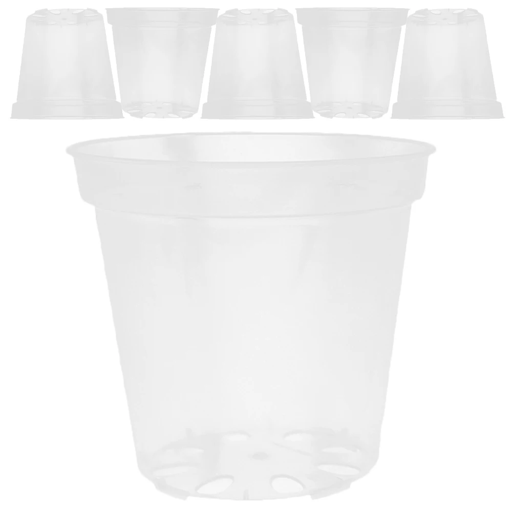 

6pcs Transparent Flower Pot Set Clear Nursery Pots Large Planter Plants chid Holes Drainage Retention Roots Growth Garden